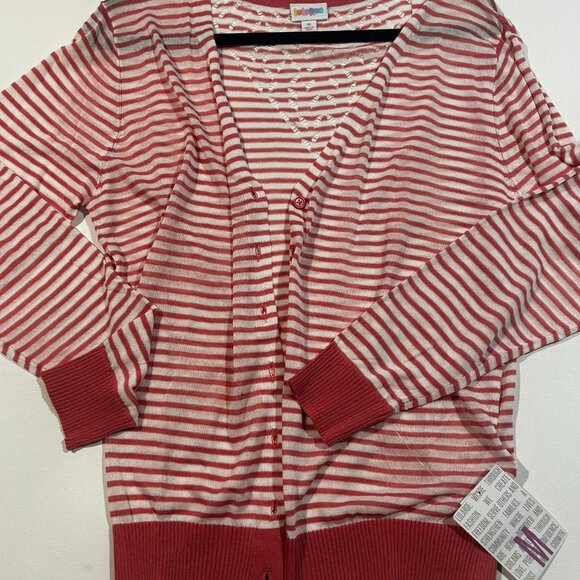 BRAND NEW - Lularoe Medium Cheryl Cardigan w/ Tags - Red & White Stripes - Picture 1 of 4